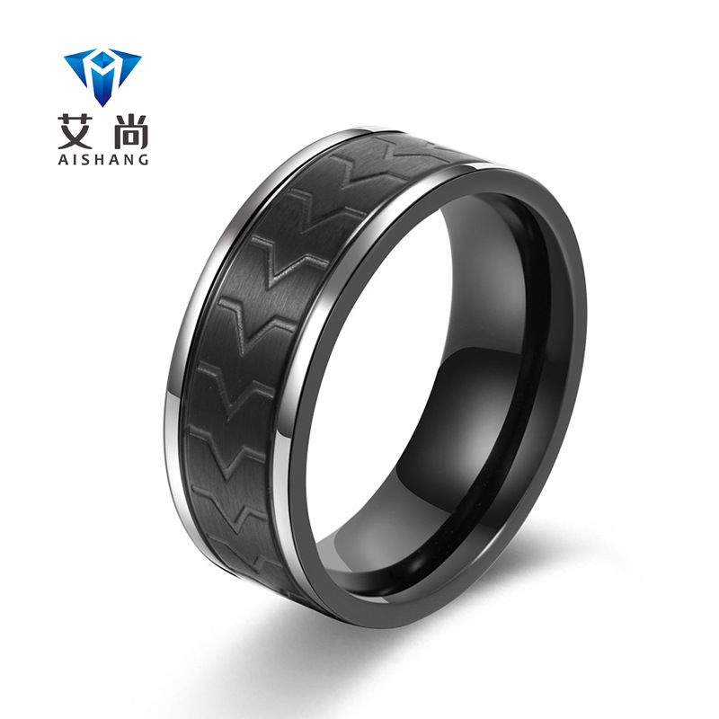European and American Popular Titanium Steel Jewelry Wholesale Tire Pattern Rings Multi-Color Creative Stainless Steel Men's Rings Trendy Style