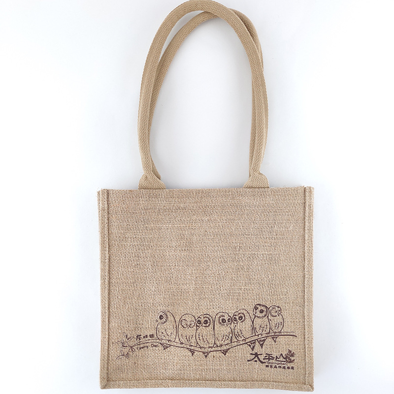 厂家批发单肩麻布手提袋棉绳黄麻布购物袋手提棉麻礼品包装袋定制