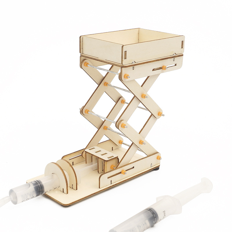 Tecnología pequeña producción DIY plataforma elevadora hidráulica experimento científico hecho a mano invención SETM educación ciencia y educación modelo