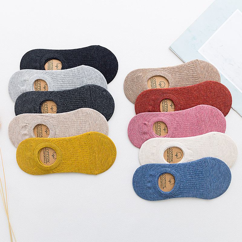 Summer Boat Socks Women's Shallow Mouth Invisible Socks Black Student Cotton Socks Japanese Solid Color Non-slip Socks Socks for Women