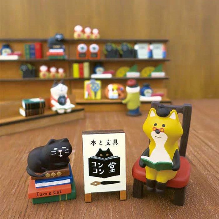 Japanese groceries zakka Fox Hall bookstore series cat stationery bookshelf ins small ornaments miniature shooting decoration