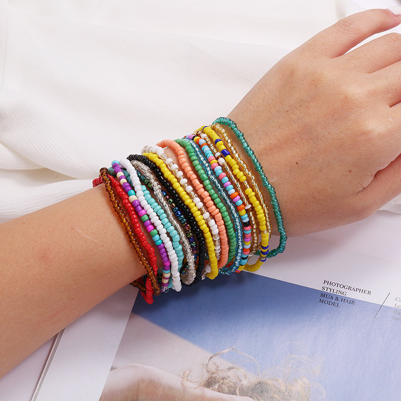 European and American Cross-Border Bracelets and Anklets, Elastic Colorful Handmade Bohemian Glass Seed Bead Beach Foot Jewelry European and American Cross-Border Bracelets and Anklets, Elastic Colorful Handmade Bohemian Glass Seed Bead Beach Foot Jewelry