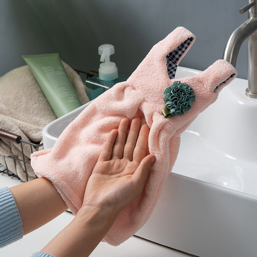 Cute wall-mounted hand towels made of coral velvet, cartoon-style, household use, extra-thick, solid color, children's wholesale face towels