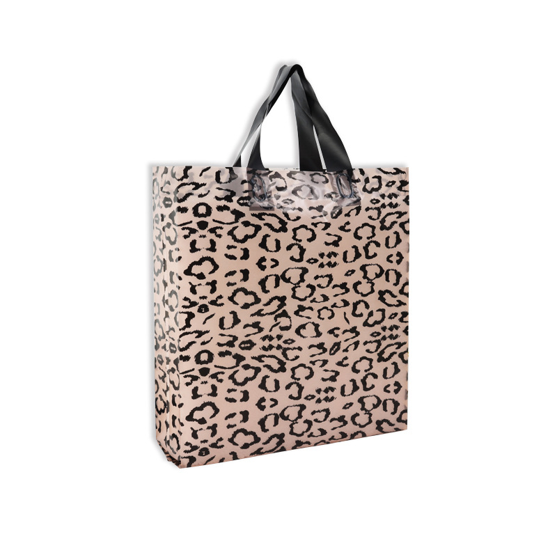 Bolsas de plástico con estampado de leopardo en stock para envío transfronterizo, bolsas de embalaje de PE para ropa y pantalones, bolsas con asa de correa al por mayor. image 7