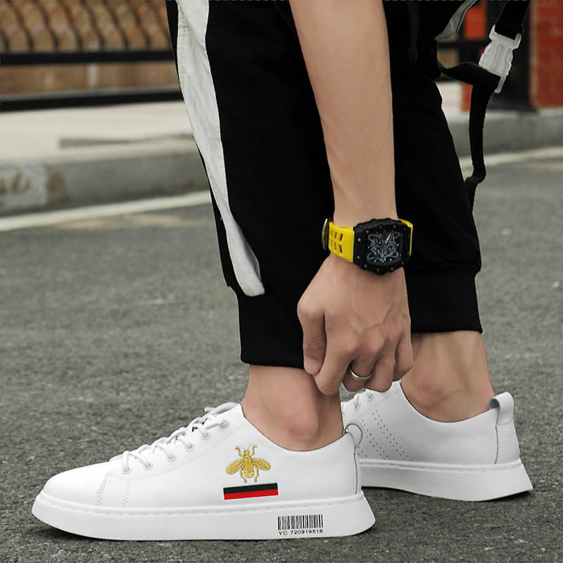 Giày sneaker nam da bò cổ thấp đế bệt, giày thể thao thoáng khí tăng chiều cao — S920 màu trắng, S920 đen
