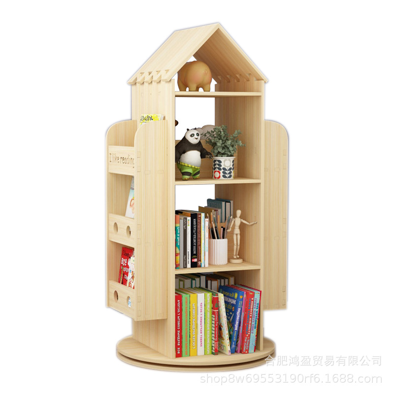 Creativo de madera maciza giratoria estantería casa piso bebé niños de almacenamiento de juguete estudiante pequeña estantería estante de almacenamiento