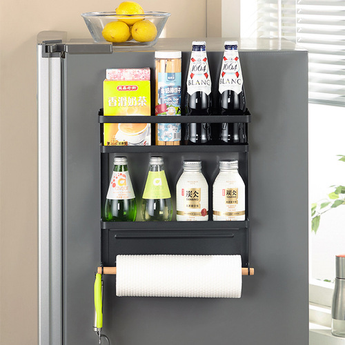 Refrigerator shelf side storage kitchen utensils refrigerator side wall-mounted rack household side multi-layer cling film storage rack