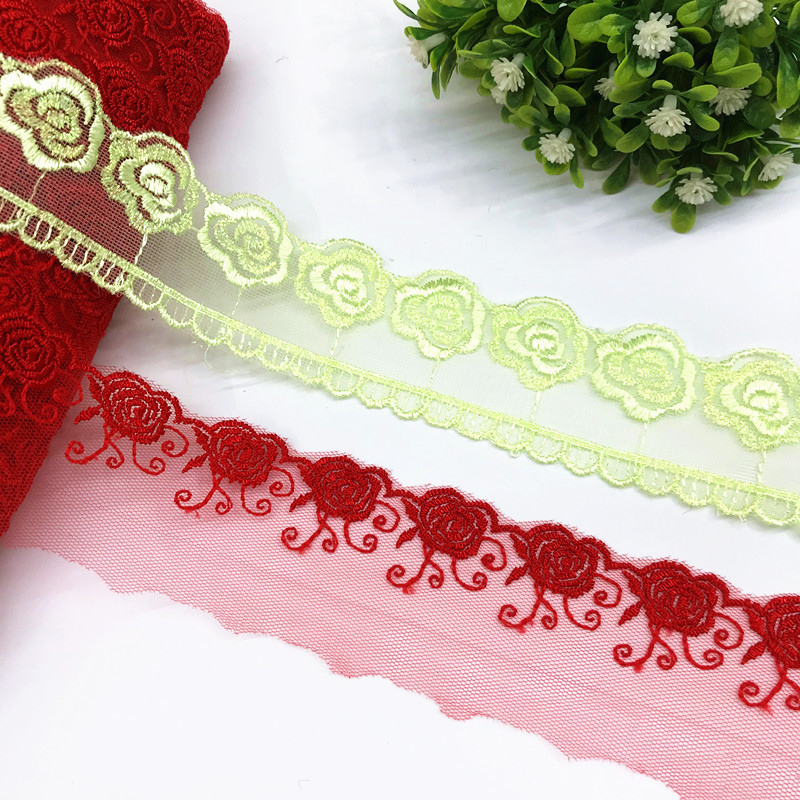 【特价酬宾】涤纶网布刺绣花边 精美小玫瑰图案 服装装饰材料