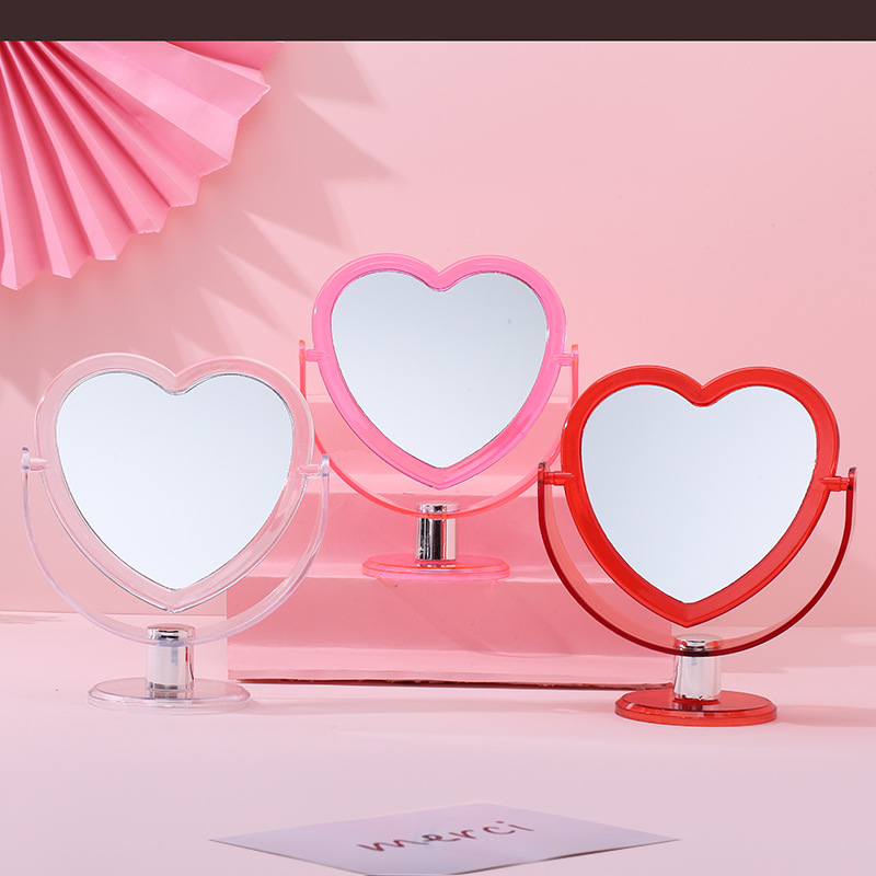 Espejo de maquillaje de amor de escritorio espejo de doble cara transparente ins Internet Celebridad Belleza Espejo dormitorio de estudiantes lindo espejo de maquillaje promoción image 1