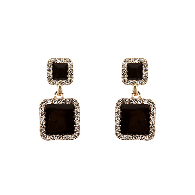 Длинные висячие серьги, Sterling Silver 925 образец, черный эмаль с кристальной окантовкой
