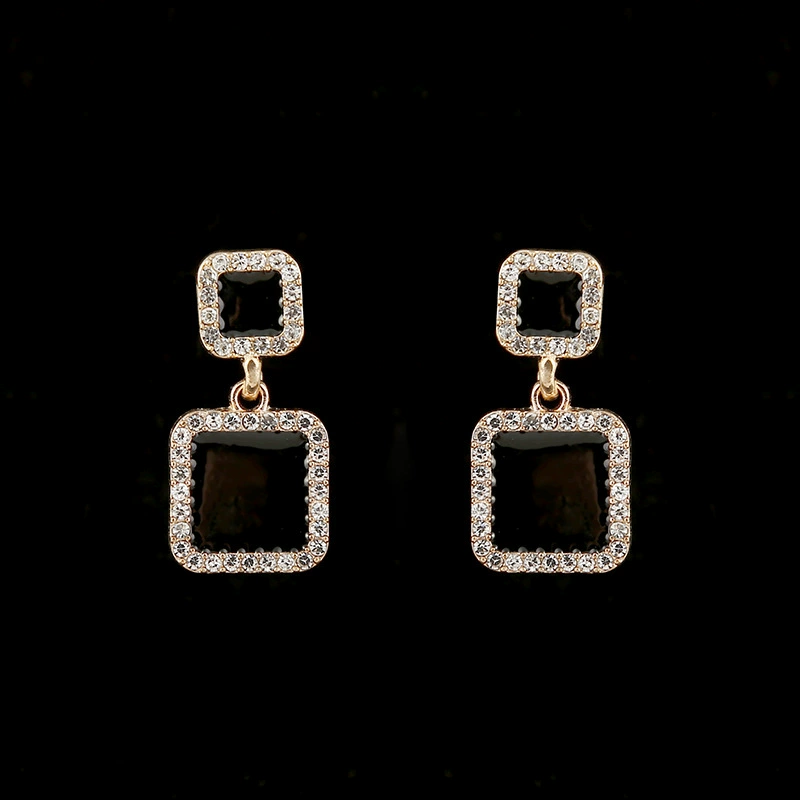 Длинные висячие серьги, Sterling Silver 925 образец, черный эмаль с кристальной окантовкой