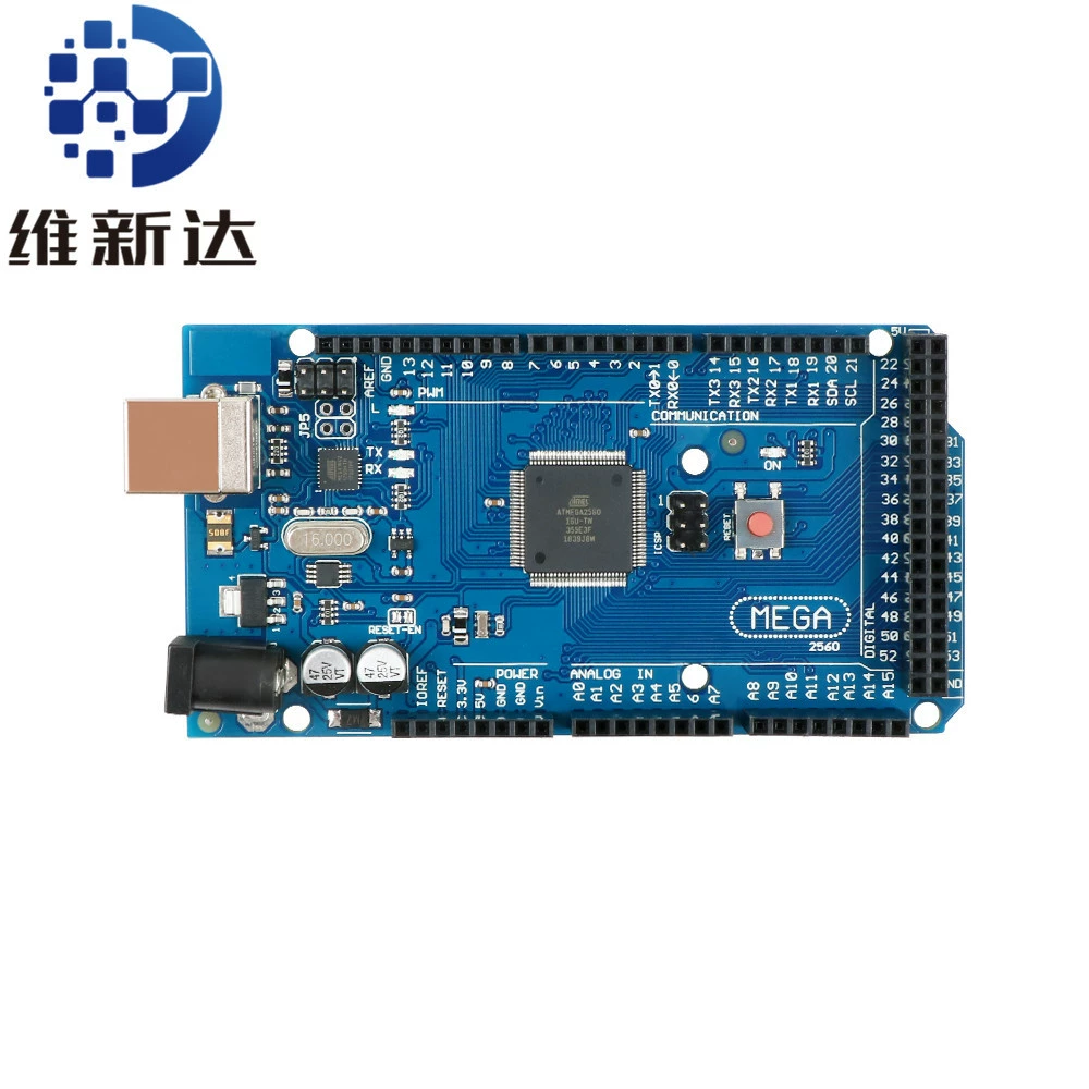 Плата развития MEGA2560 R3 (ATmega2560, ATmega16U2) — 54 цифровых входа/выхода, 16 аналоговых, 256 KB флэш, 16 МГц