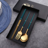 L Cross -border stainless steel knives fork spoon four -piece golden steak knife fork Portuguese tableware Christmas New Year gift box