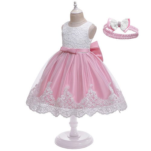 Foreign trade wholesale new girls long skirt bow lace dress middle and older children evening dress kids dress