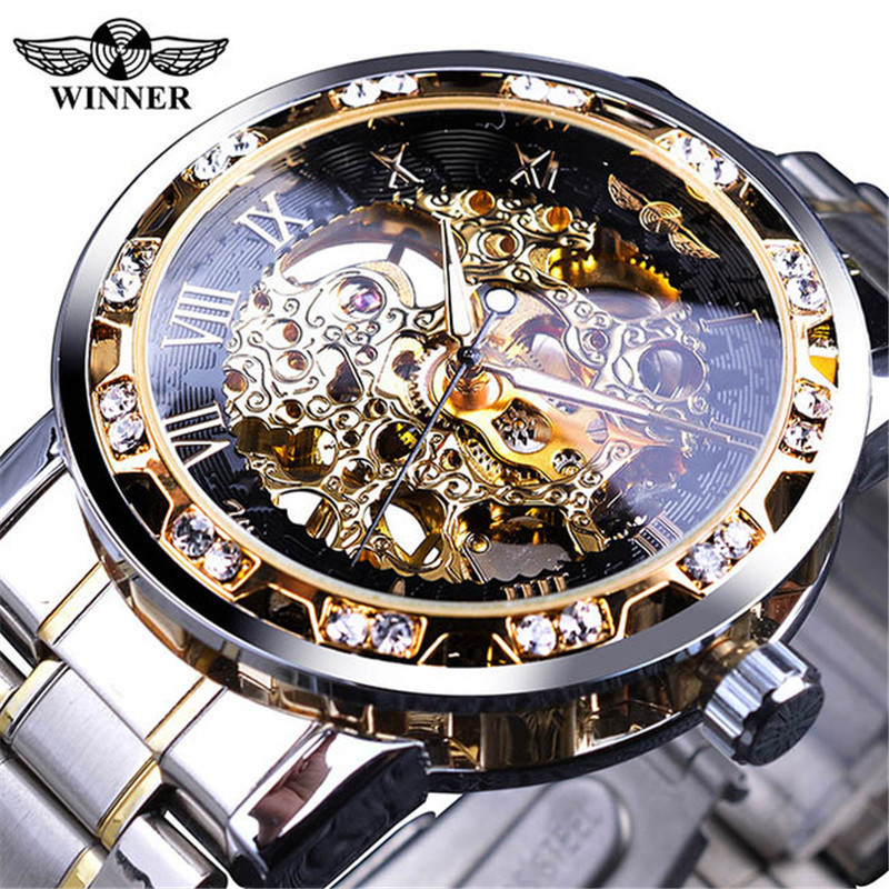 Dropshipping Diamond Watch Men's Fashion Casual Classic Popular Hollow Rhinestone Manual Mechanical Watch
