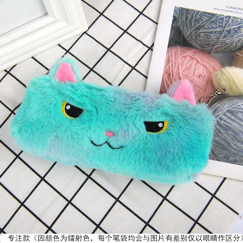 Plush pencil case for elementary school students, stationery, storage bag, for import, kitten, wholesale