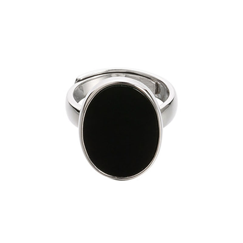 Corea del Sur Dongdaemun S925 plata esterlina negro redondo marca Cruz anillo femenino nicho diseño sentido ins Internet celebridad anillo de dedo índice