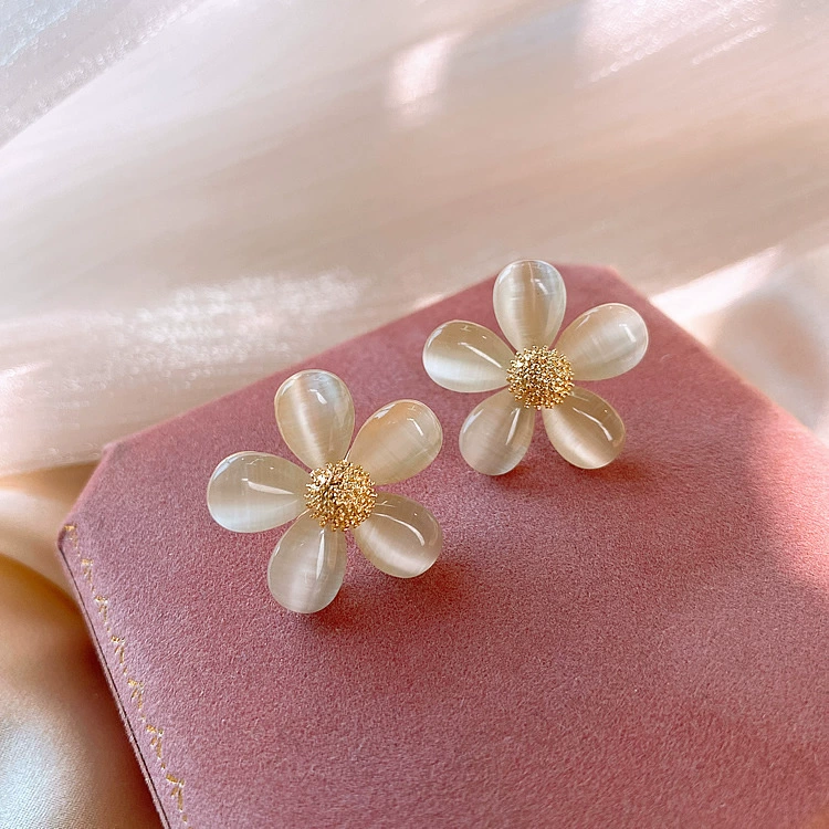 Серьги (Баою) серебряная игла с кошачьим глазом, цветочные дизайны, несколько стилей, высокое качество