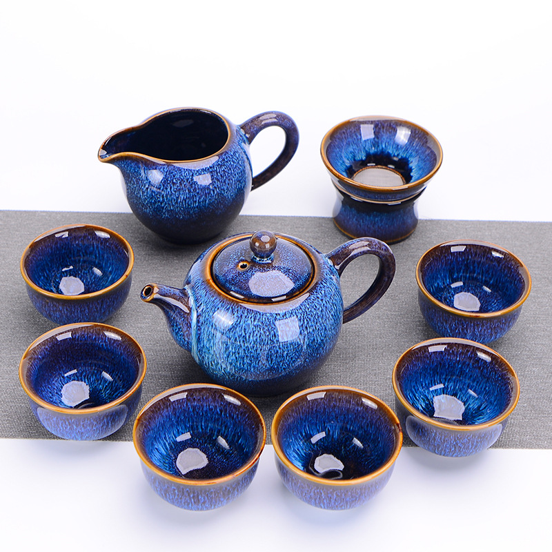 Tianmu jianzhan horno juego de té juego de Casa conjunto Jun horno cepillado Kung Fu juego de té simple tetera taza de té regalo