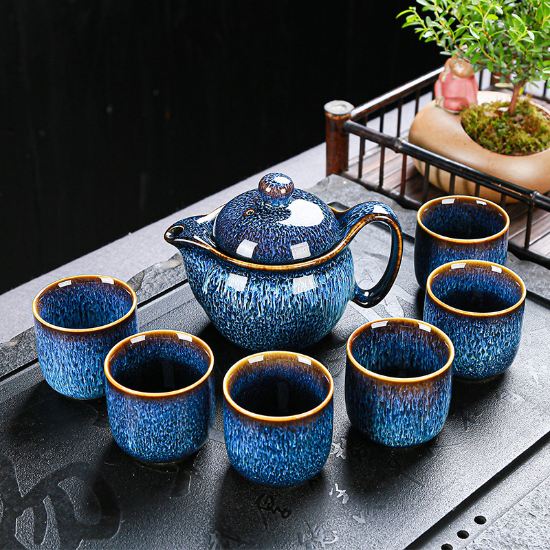 Tianmu jianzhan horno juego de té juego de Casa conjunto Jun horno cepillado Kung Fu juego de té simple tetera taza de té regalo