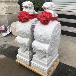 定制石雕门墩抱鼓石一对汉白玉石狮子石墩家用看门貔貅摆件