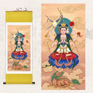 斗姆元君供奉挂画神仙像斗母天尊斗姥画像道场客厅丝绸卷轴画装饰