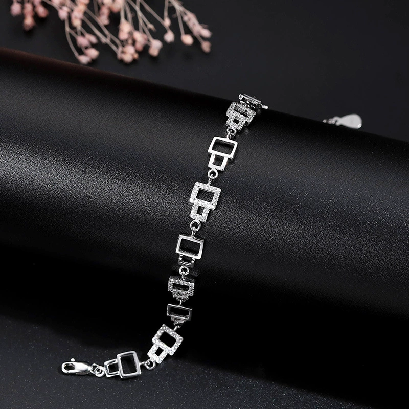 宸琪 Square fashionable bracelet, small design jewelry, accessory, silver 925 sample, Korean style, light luxury style
