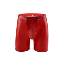 男士仿皮中裤5分夜店紧身性感情趣漆皮低腰枪弹分离前后开口