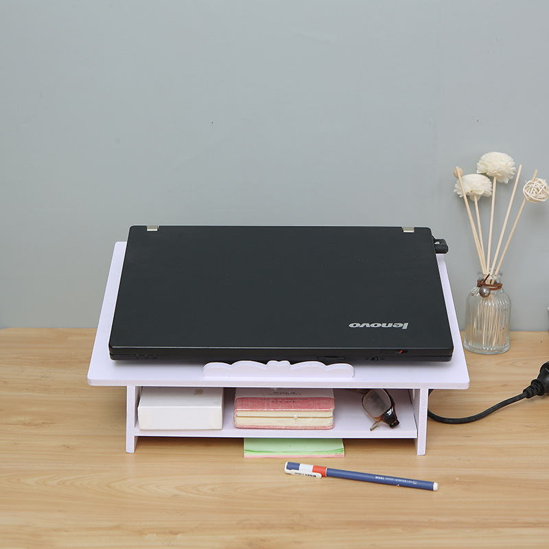 Fábrica al por mayor del hogar tablero de madera de plástico portátil soporte del monitor de la computadora de escritorio estante de almacenamiento