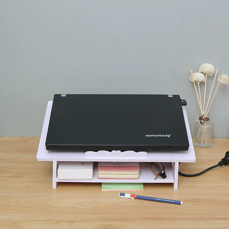 Laptop Stand Riser with Storage Shelf and Cable Hole, Adjustable Elevation for Home Office