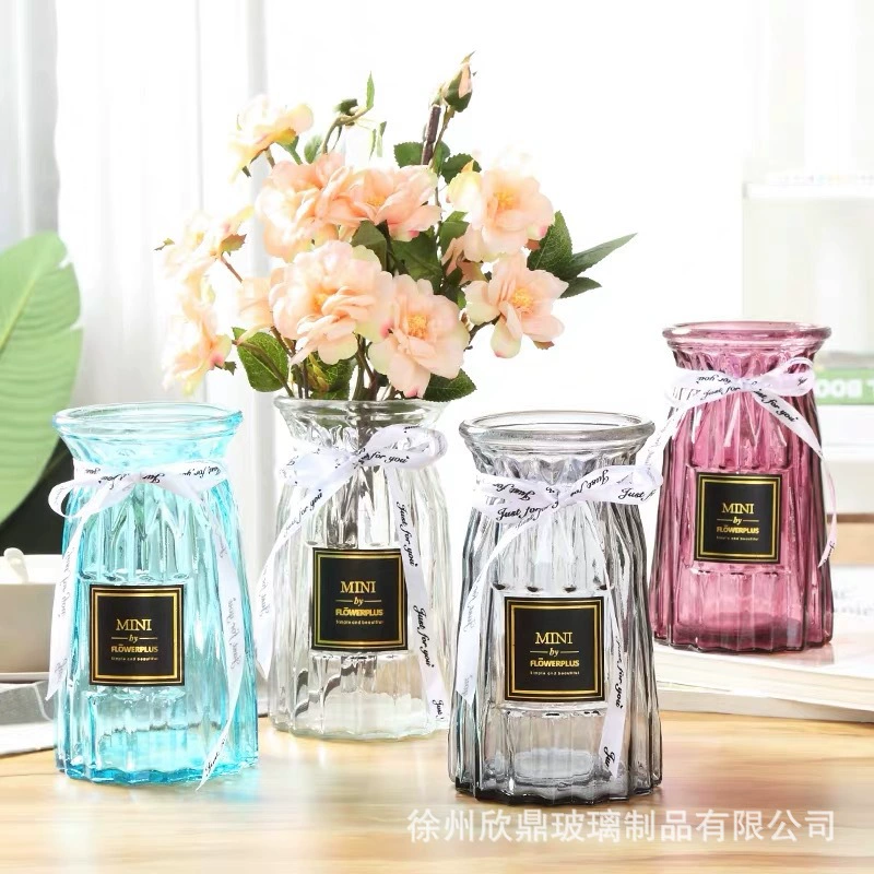 small mouth glass vase decorated vase European color transparent lily rich bamboo hydroponic vase living room flower arrangement