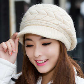 新款帽子秋冬天韩版兔毛璀璨毛线帽女士保暖护耳鸭舌针织帽批发