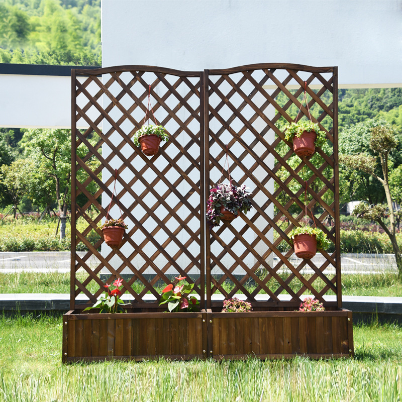 Balcony Decoration Screen Grid Climbing Vine Flower Pot Rack Anti-corrosion Wooden Fence Fence Fence Courtyard Partition Flower Trough