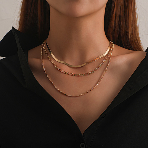 Western and European-style accessories, hip-hop geometric exaggerated multi-layered necklace for women, fashionable punk popular short-length chain pendant jewelry