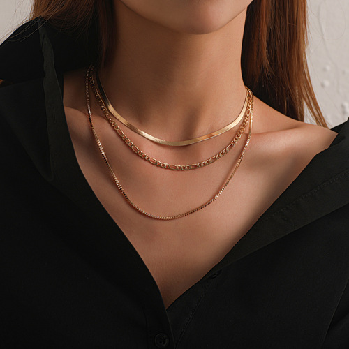 Western and European-style accessories, hip-hop geometric exaggerated multi-layered necklace for women, fashionable punk popular short-length chain pendant jewelry