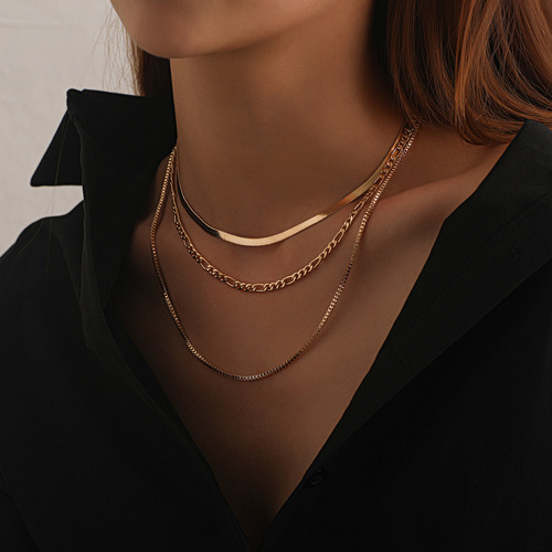 Western and European-style accessories, hip-hop geometric exaggerated multi-layered necklace for women, fashionable punk popular short-length chain pendant jewelry