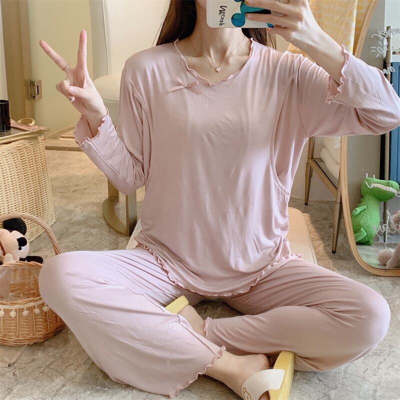 Spot [8550] new summer modal confinement clothing pregnant women Large size thin long sleeve nursing pajamas