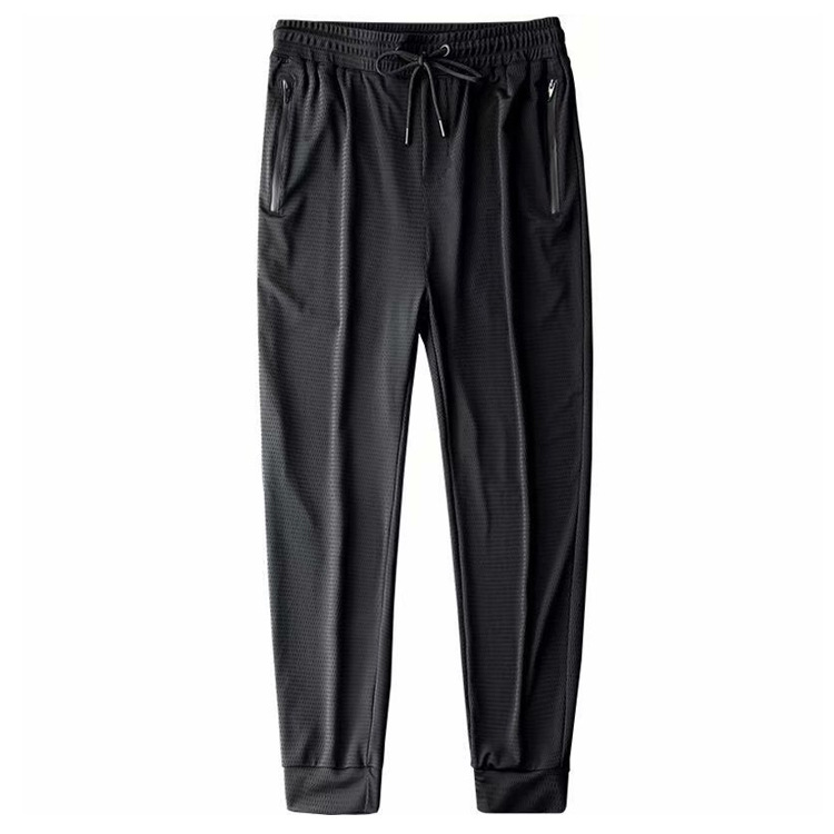 Pantalones de seda fina de verano para hombre, pantalones largos casuales y versátiles, pantalones deportivos holgados, joggers elásticos de ajuste delgado hasta la rodilla.