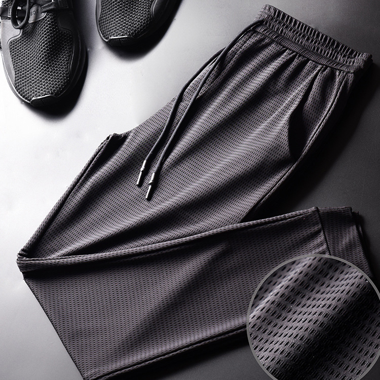 Summer Thin Ice Silk Pants for Men, Casual and Versatile Trousers, Loose Sports Pants for Small Feet, Elastic Nine-Point Leg Binding Summer Thin Ice Silk Pants for Men, Casual and Versatile Trousers, Loose Sports Pants for Small Feet, Elastic Nine-Point Leg Binding