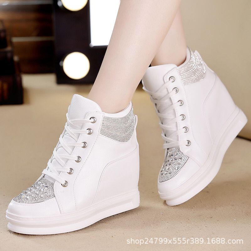 Women's Hidden Heel Shoes 2026 New Casual Sneakers Women's Spring and Autumn Wedge Shoes High-Top Shoes Women's Wholesale