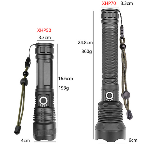 Cross-border P70 strong light flashlight outdoor waterproof USB charging telescopic zoom high power LED flashlight