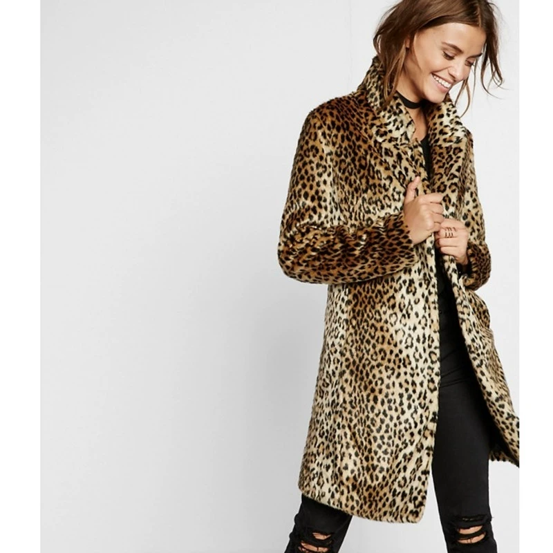 Amazon AliExpress трансграничная осенне-зимняя европейская и американская экологически чистая верхняя одежда из искусственного меха с леопардовым принтом, женская верхняя одежда средней длины