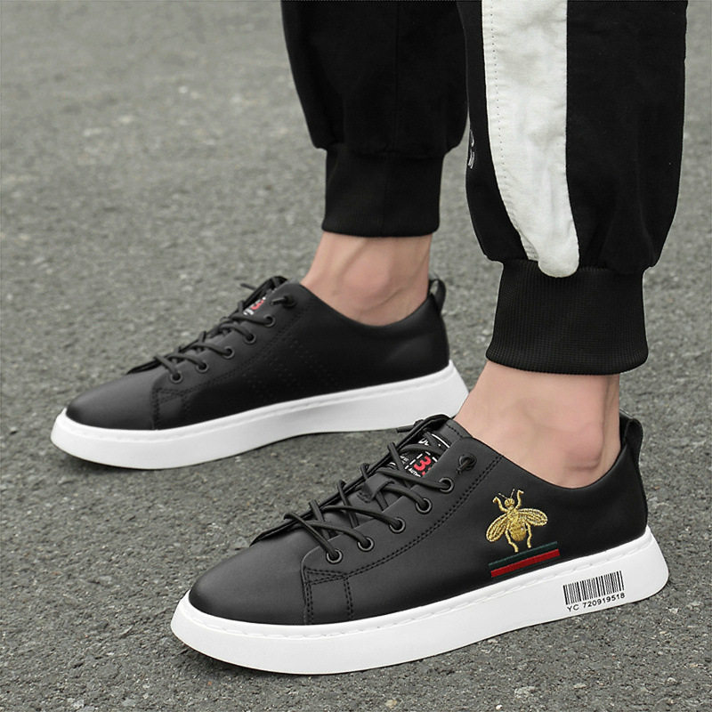 Giày sneaker nam da bò cổ thấp đế bệt, giày thể thao thoáng khí tăng chiều cao — S920 màu trắng, S920 đen