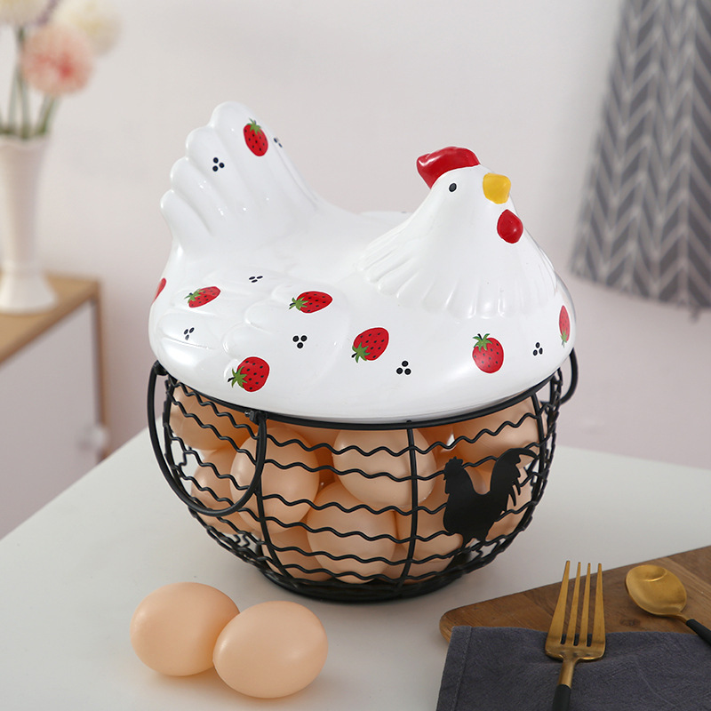Strawberry hen storage basket iron basket ceramic egg basket living room fruit storage basket kitchen Nordic decorations Strawberry hen storage basket iron basket ceramic egg basket living room fruit storage basket kitchen Nordic decorations