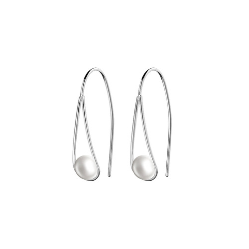 Under the Banyan Tree S925 silver hollow drop-shaped ear hooks with artificial shell beads, feminine design, one-piece generation earrings