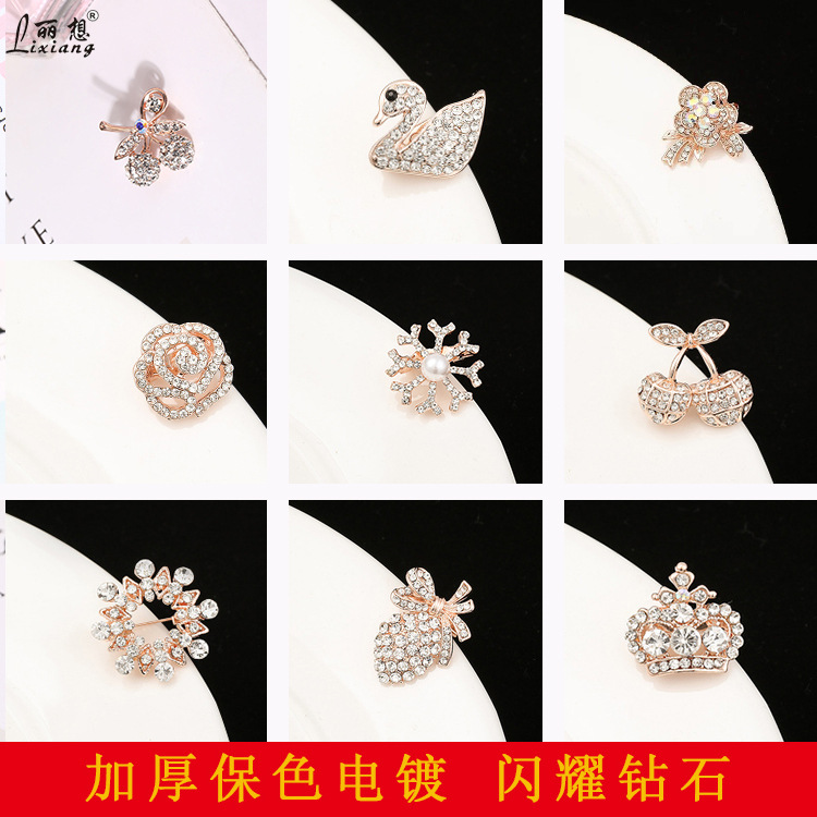 Brooch Korean Fashion High-End Women's Rhinestone Anti-Exposure Buckle Camellia Corsage Small Brooch Buckle Cartoon Pin