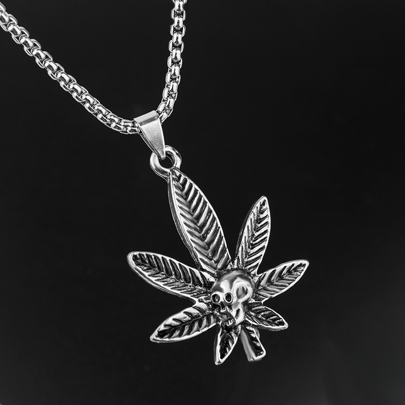 Collier avec pendentif en titane et squelette de feuille pour hommes, en acier inoxydable, offre spéciale_voghion.com