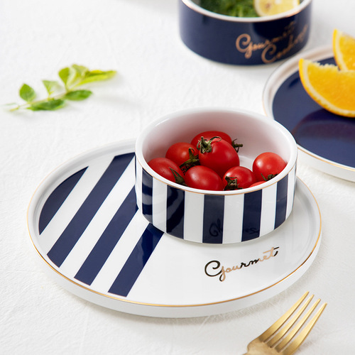 Ferona ceramic tableware hand-painted gold geometric pattern bowls and plates Nordic simple porcelain plate model room decoration