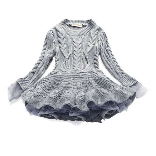  European and American autumn and winter fashion children's clothing knitted long-sleeved princess dress sweater skirt factory direct sales 