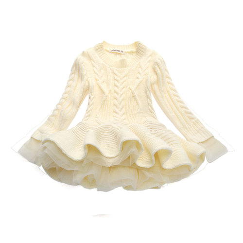  European and American autumn and winter fashion children's clothing knitted long-sleeved princess dress sweater skirt factory direct sales 
